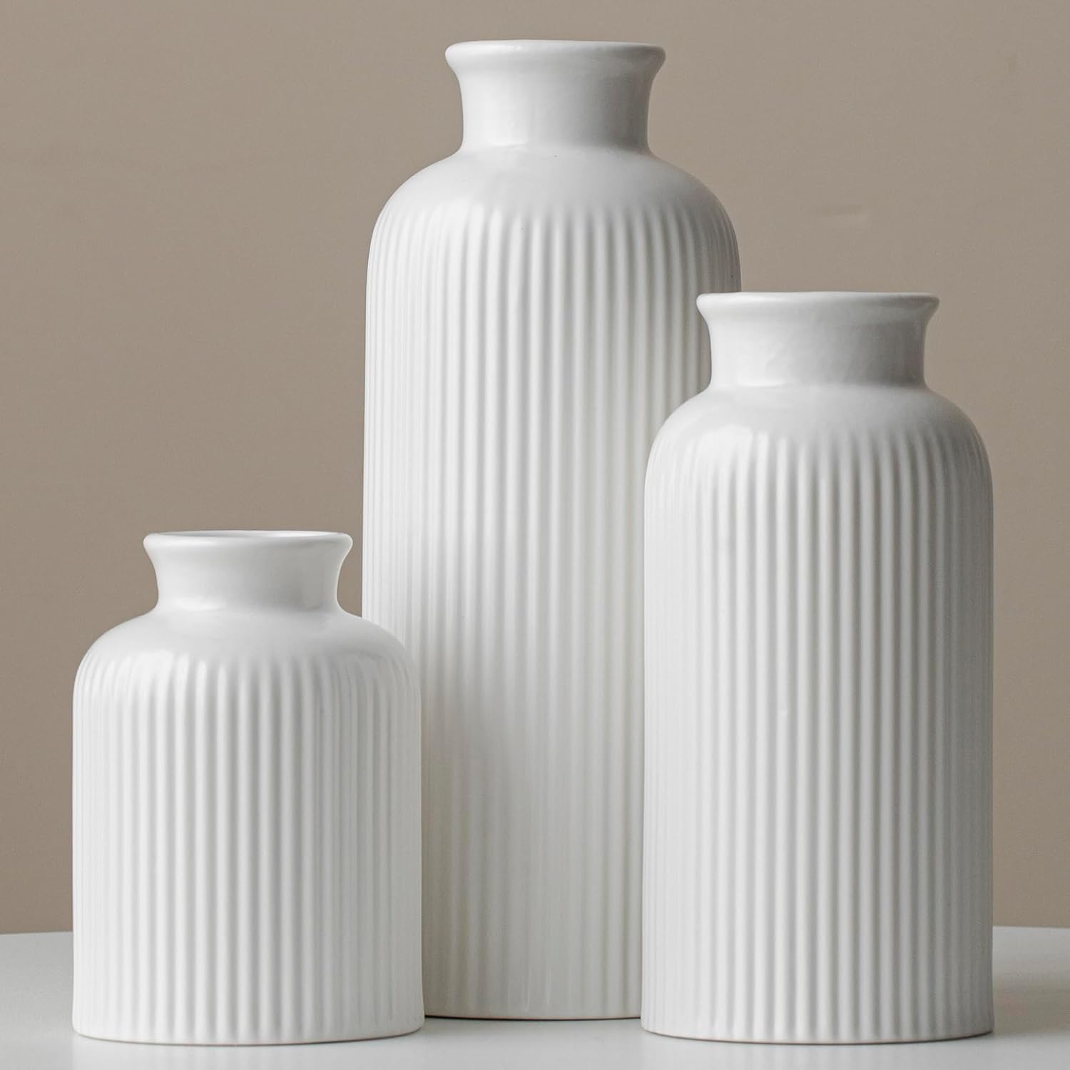 Modern Beige Decorative Vase — Large Matte Glaze White