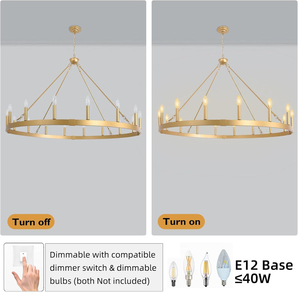 Round Farmhouse Black Chandelier — 16-Light - View 7