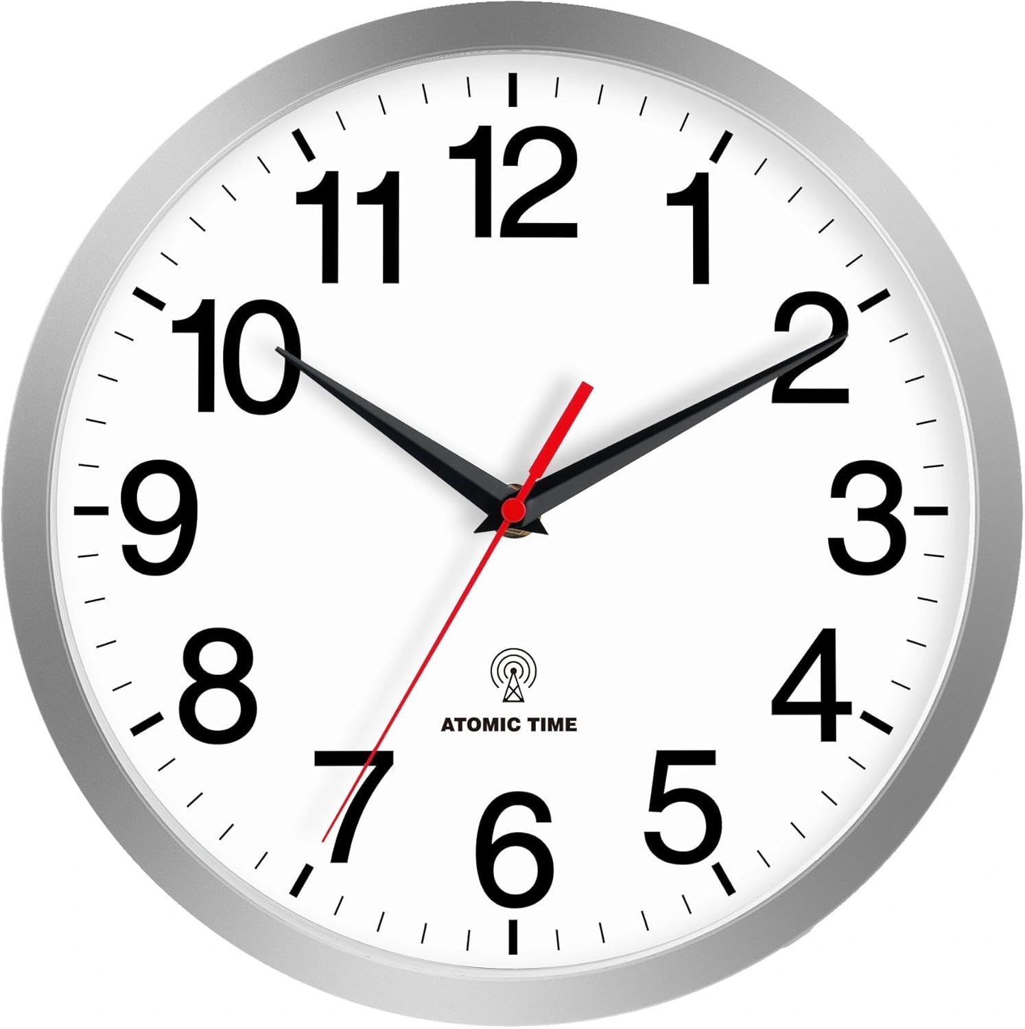 Battery Operated Modern Black Wall Clock — 14" — Atomic_silver