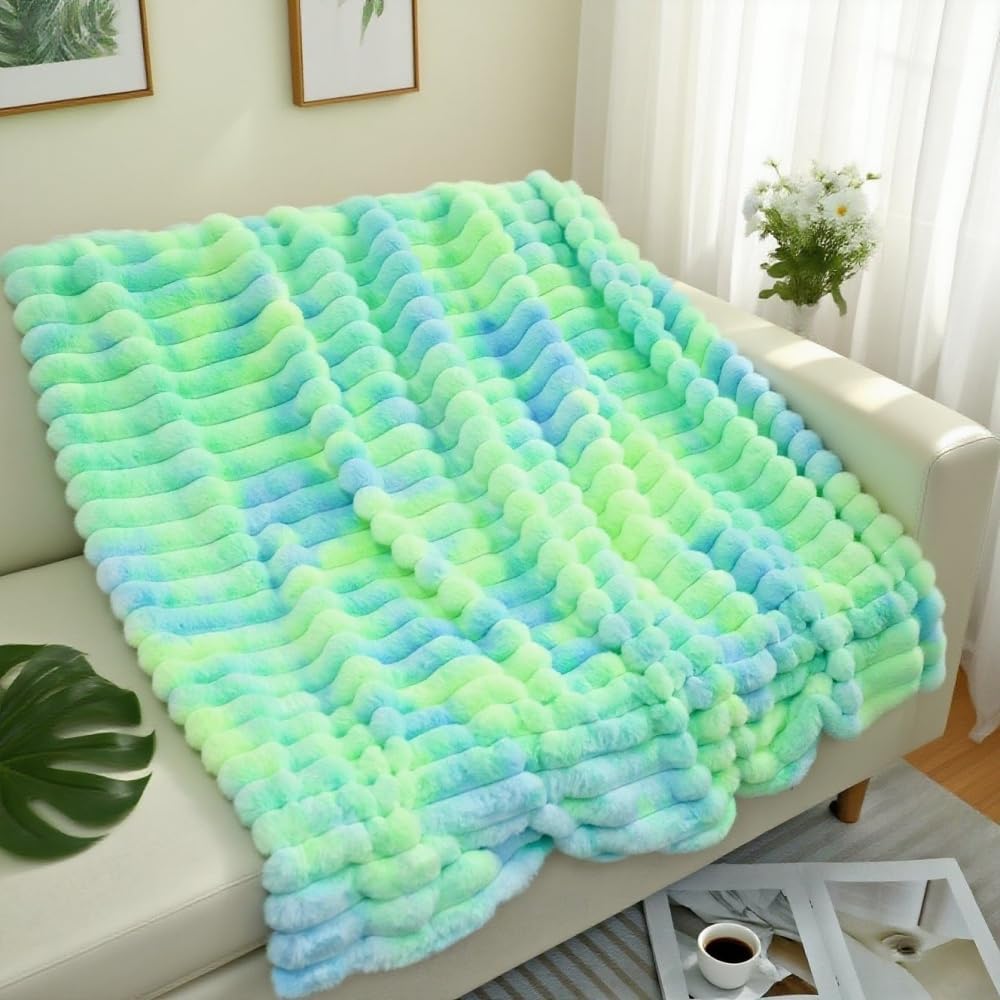 Beige Throw Pillow — 51" — Green Blue and Yellow