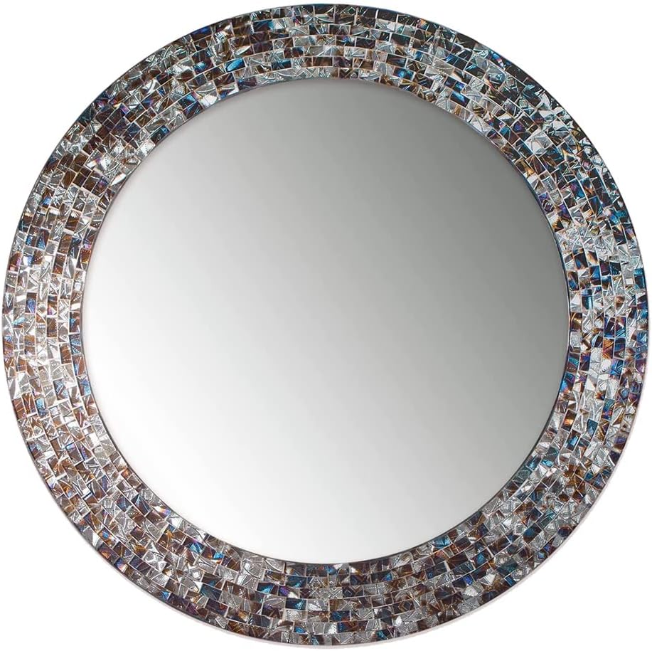Round Luxe Beige Wall Mirror — 24" — Silver
