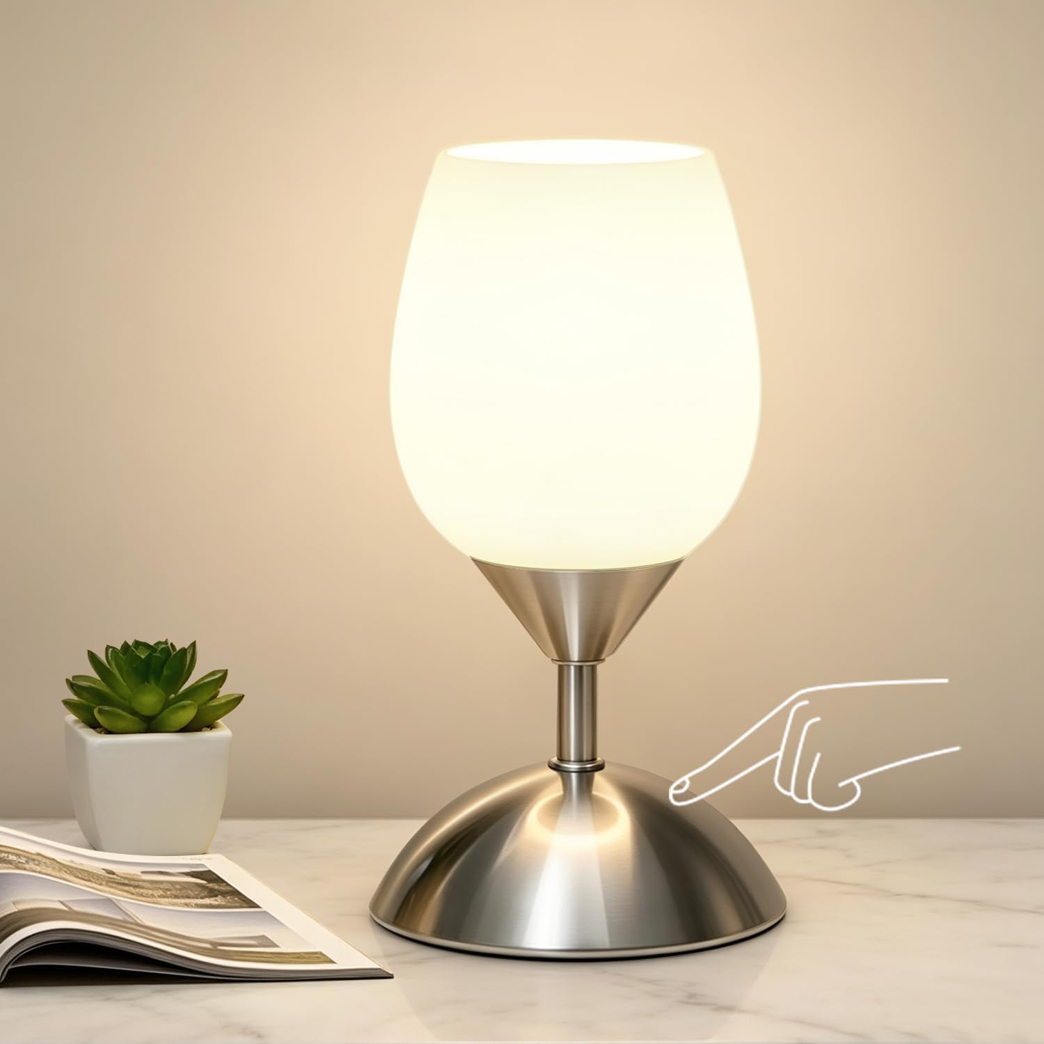 Dimmable Black Bedside Lamp — Silver