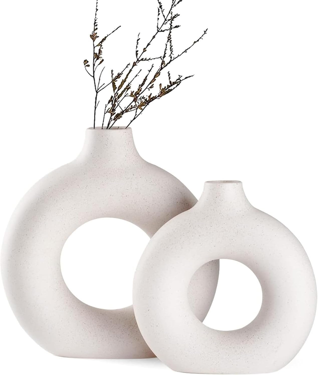 Boho Black Flower Vase — Set of 2 — White