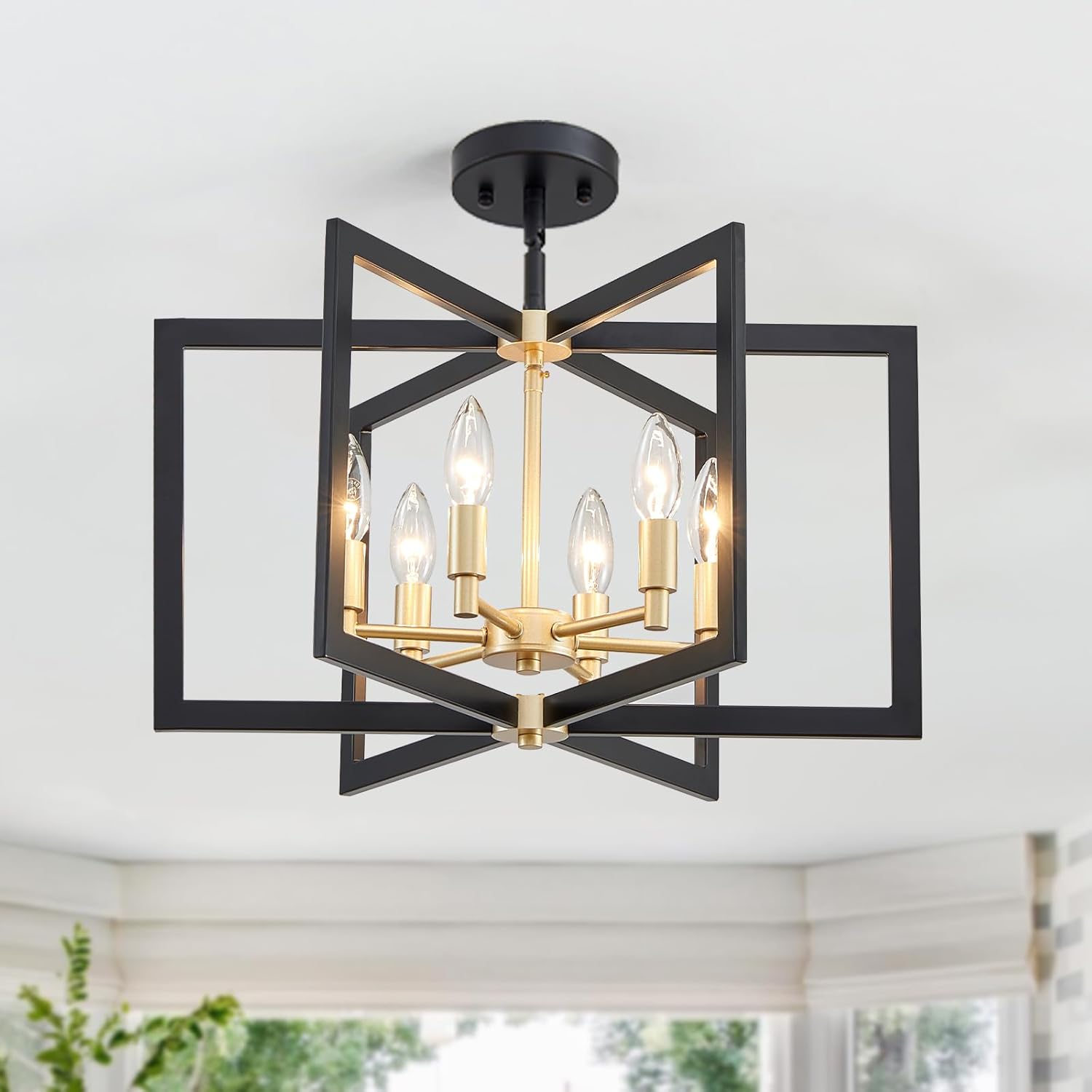 Modern Black Chandelier — 6-Light — Gold and Black 6-Light