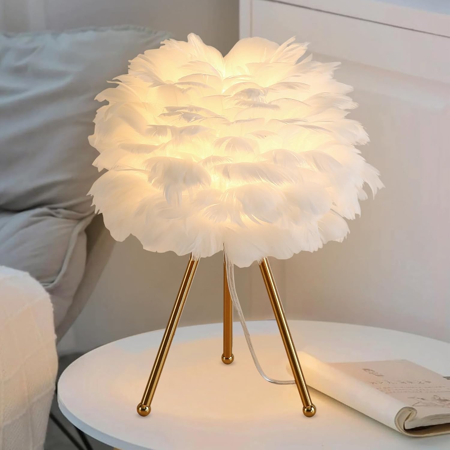 Luxe Grey Bedside Lamp — 15.3" — White