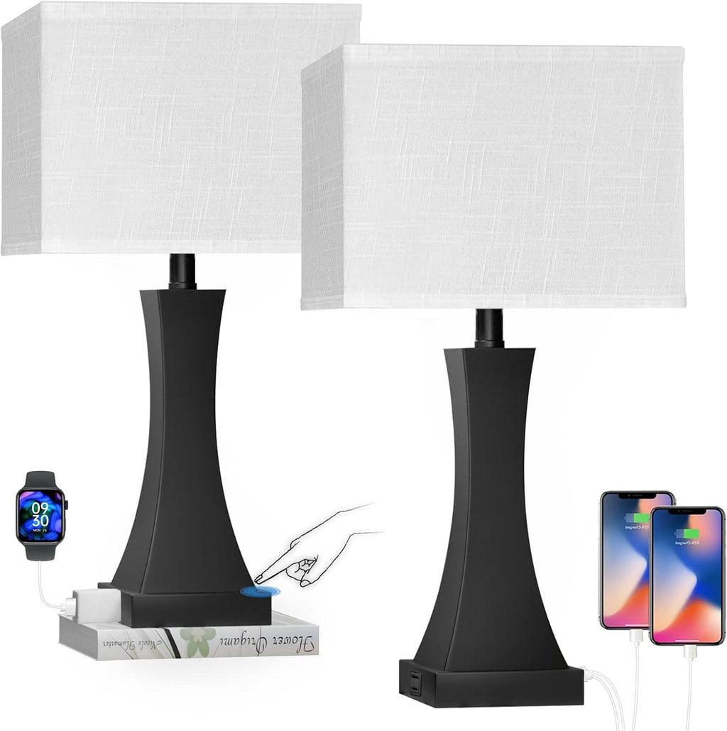 Dimmable Black Bedside Lamp — 21.6" — Black Set of 2