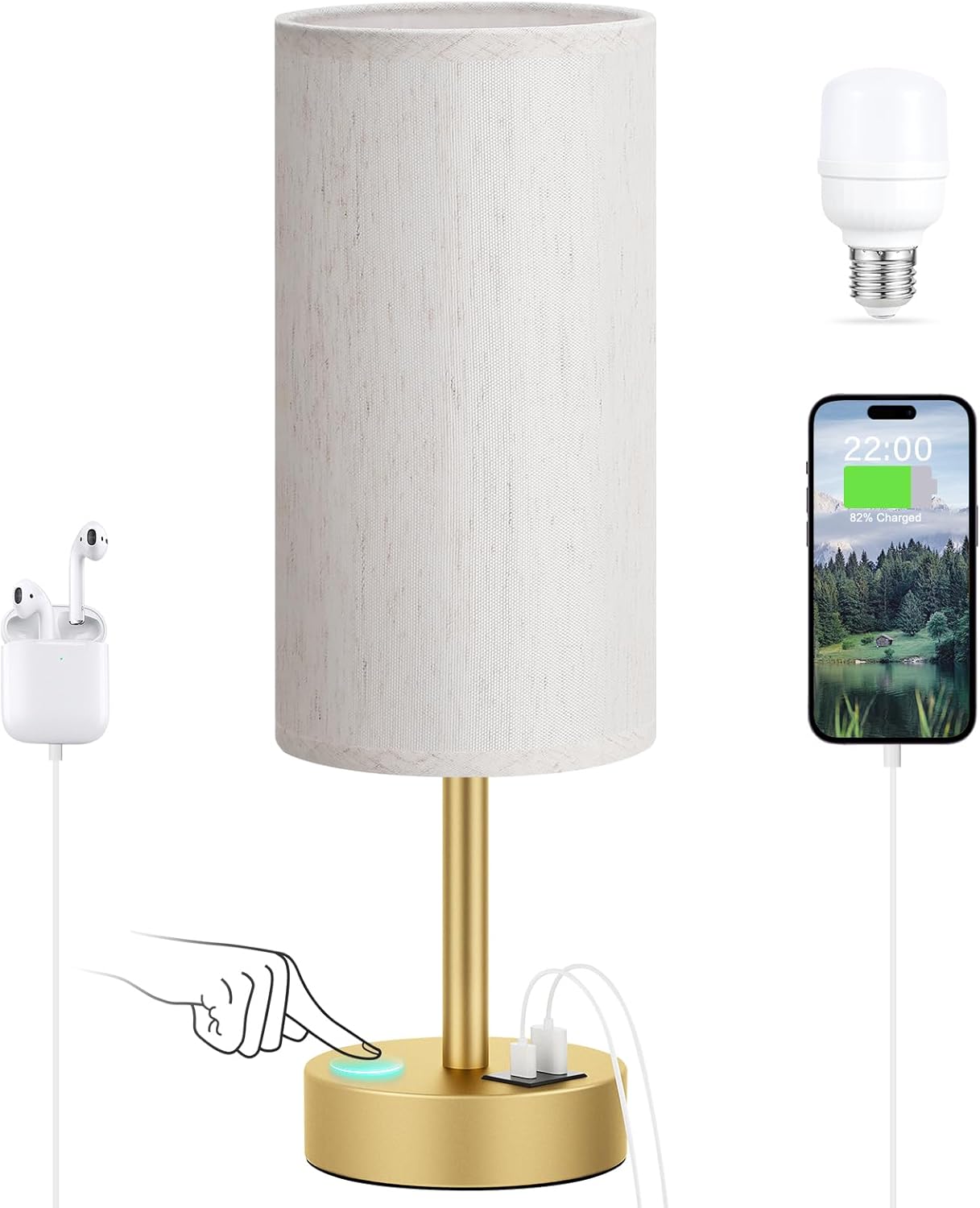 Dimmable Beige Desk Lamp — 14" — Cream & Gold