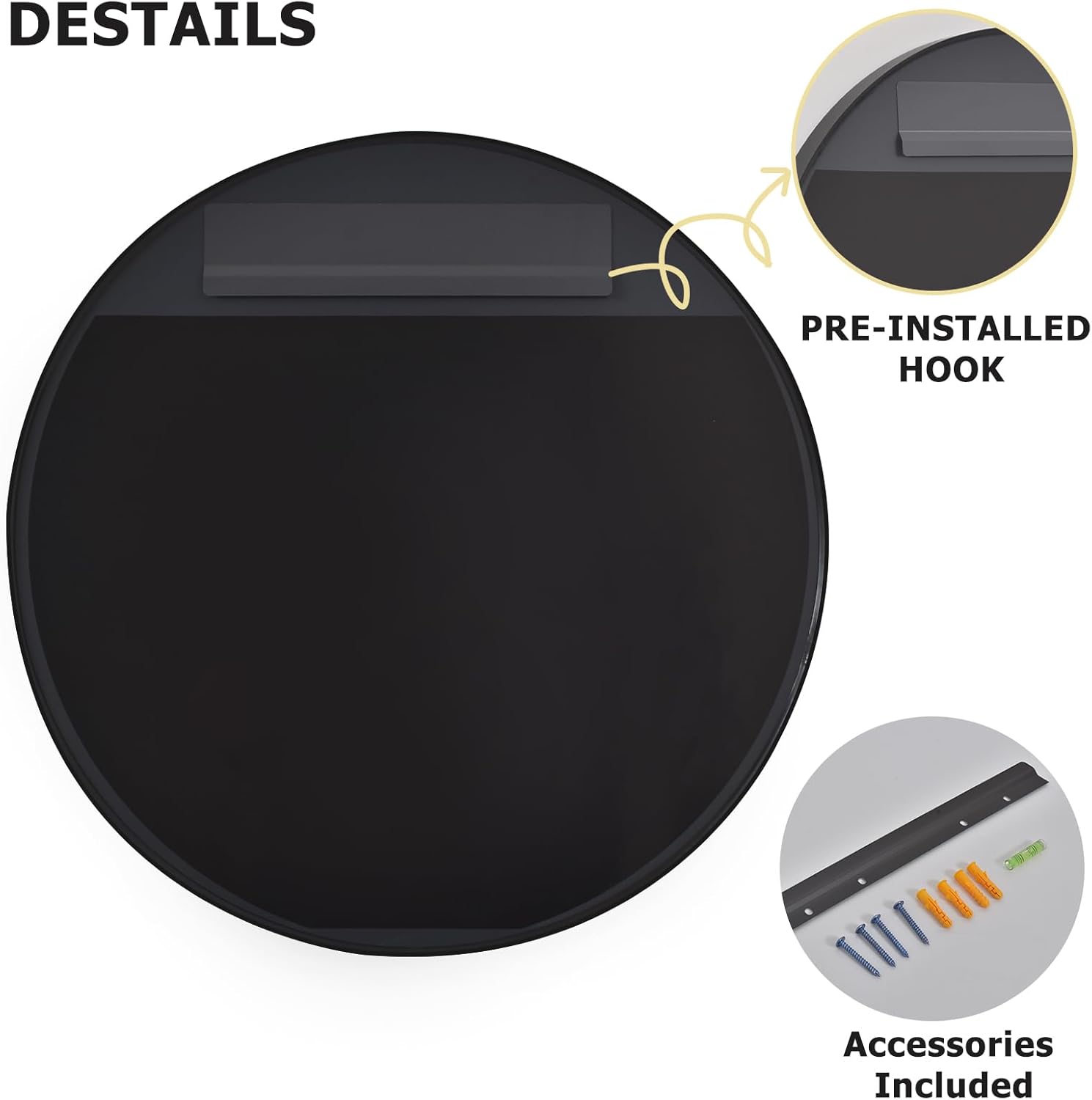 Round Modern Black Mirror — 24" - View 6