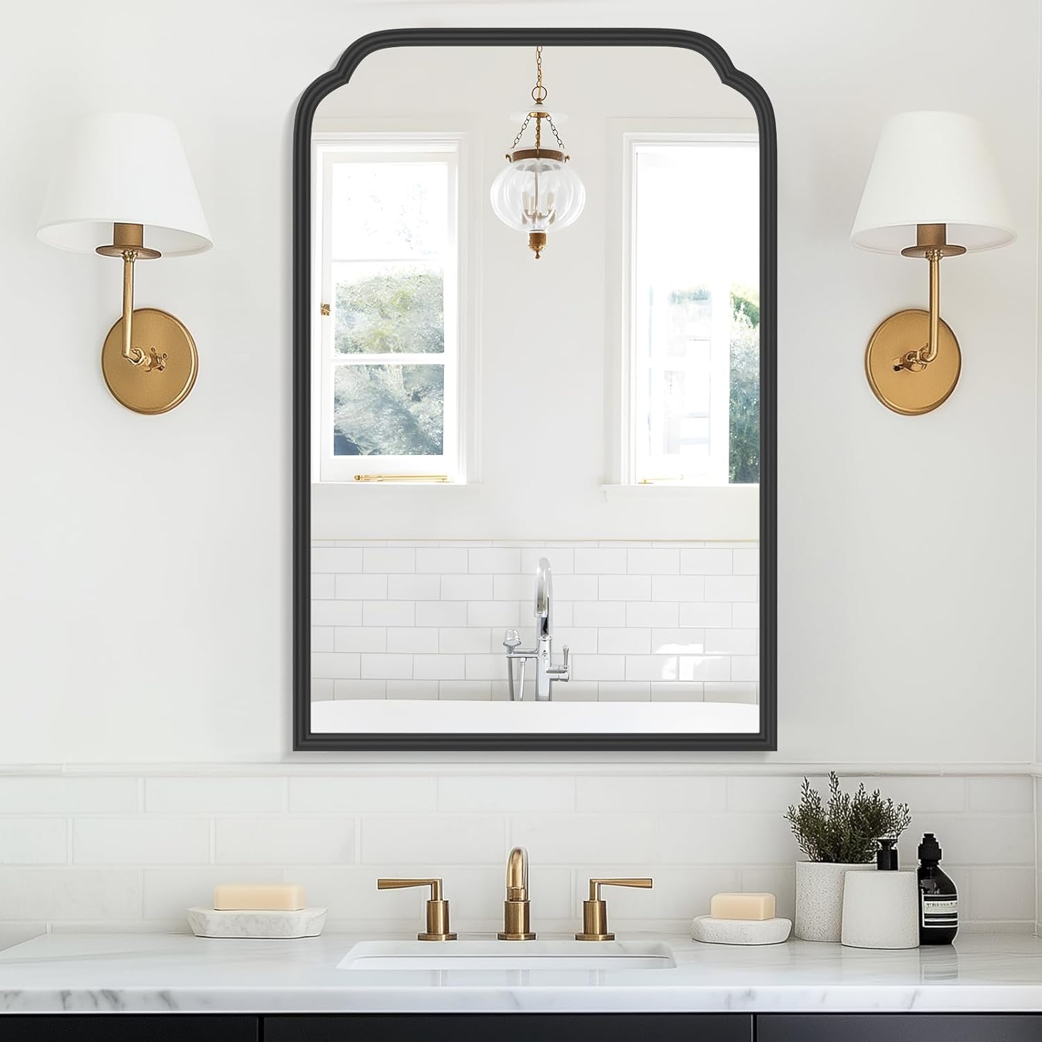 Framed Luxe Beige Vanity Mirror — 30" — Black