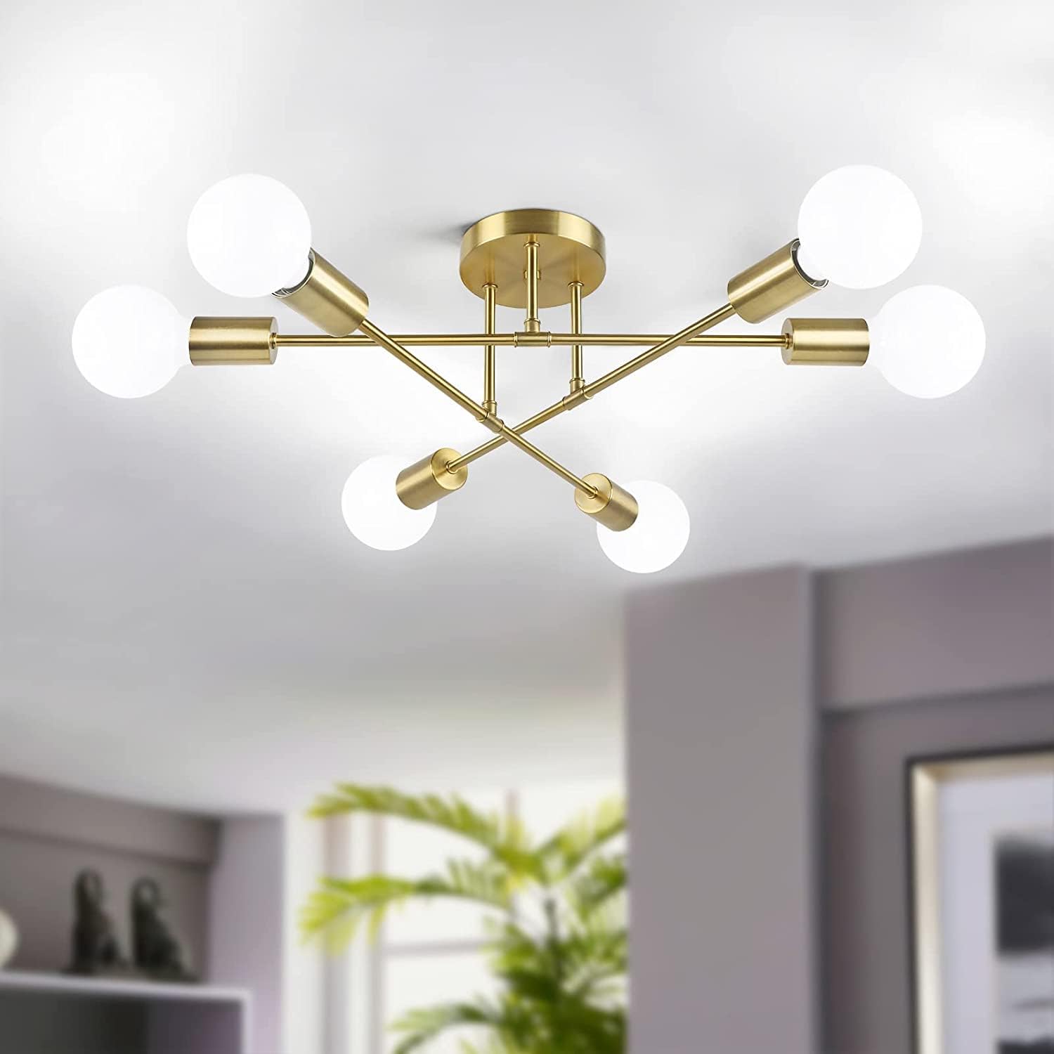 Modern Black Chandelier — 6-Light — Gold