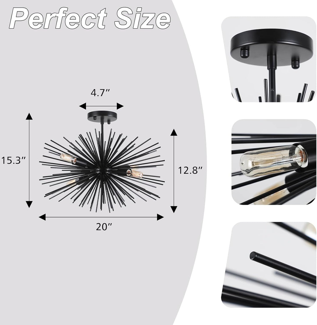 Modern Black Chandelier — 4-Light - View 3