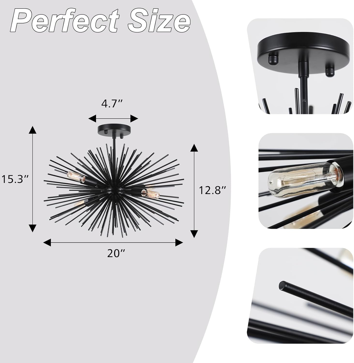 Modern Black Chandelier — 4-Light - View 3