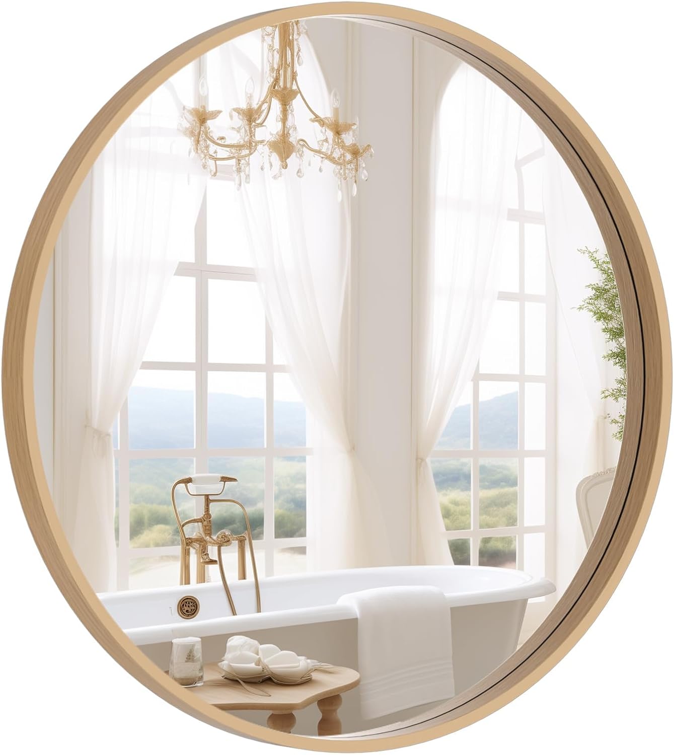 Round Beige Wall Mirror — 24" — Natural