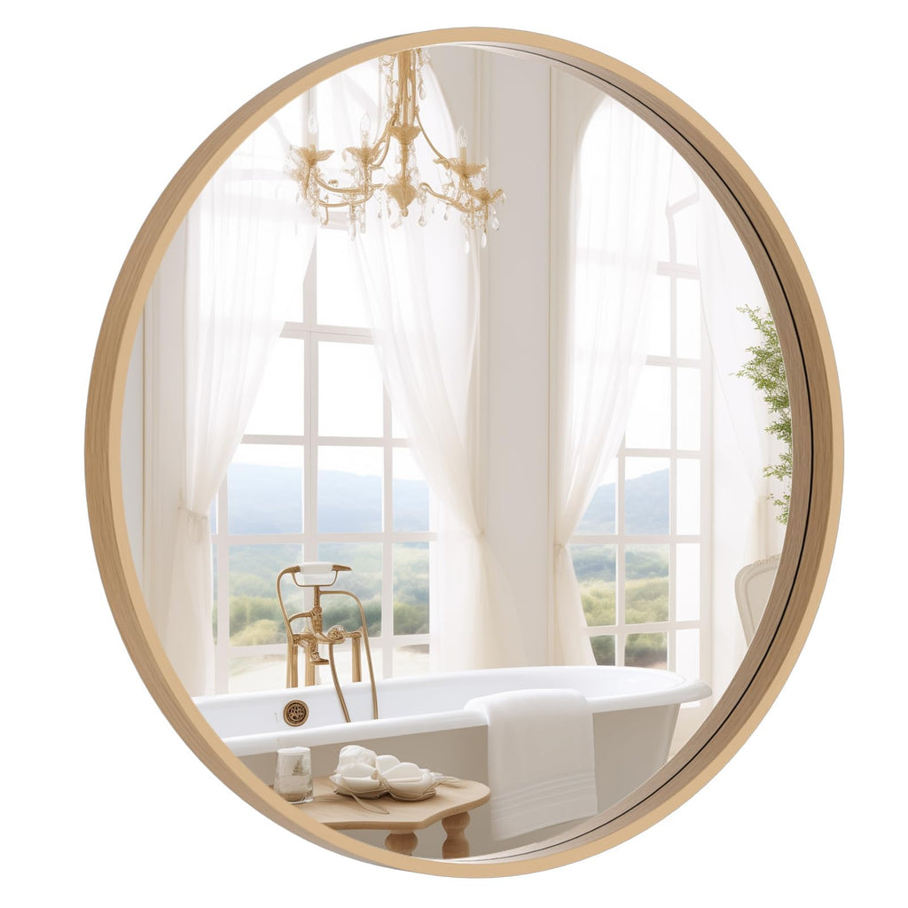 Round Beige Wall Mirror — 24"