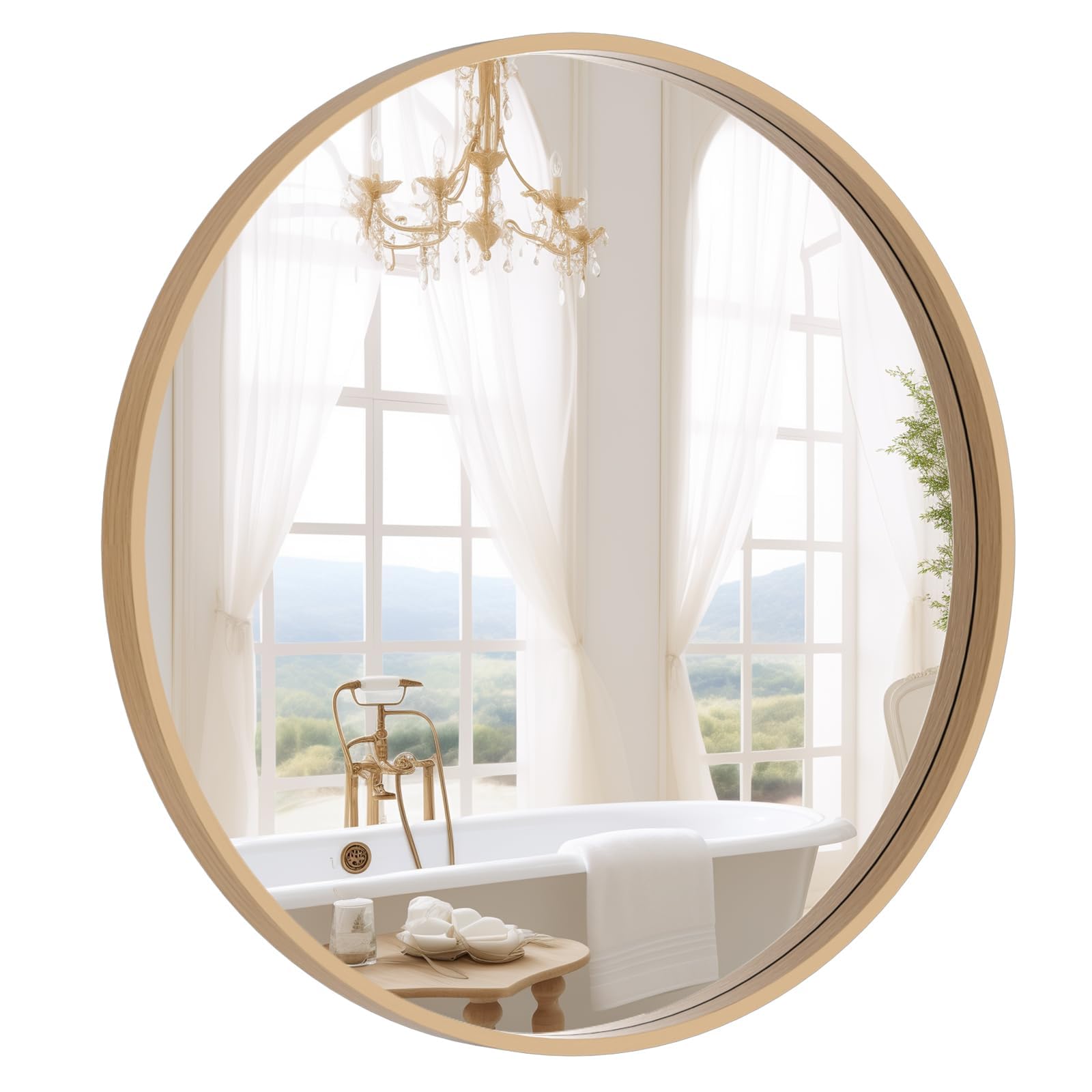Round Beige Wall Mirror — 24"