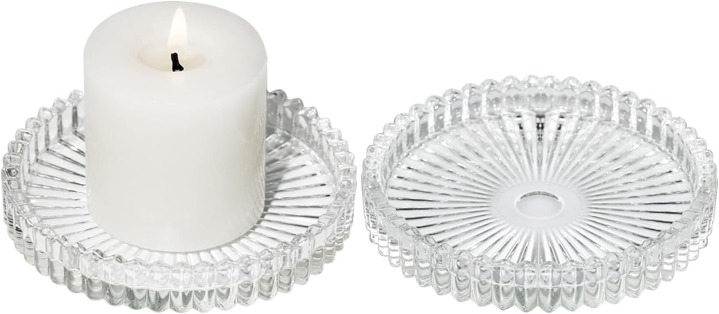Round Blue Pillar Candle — 8" — Clear