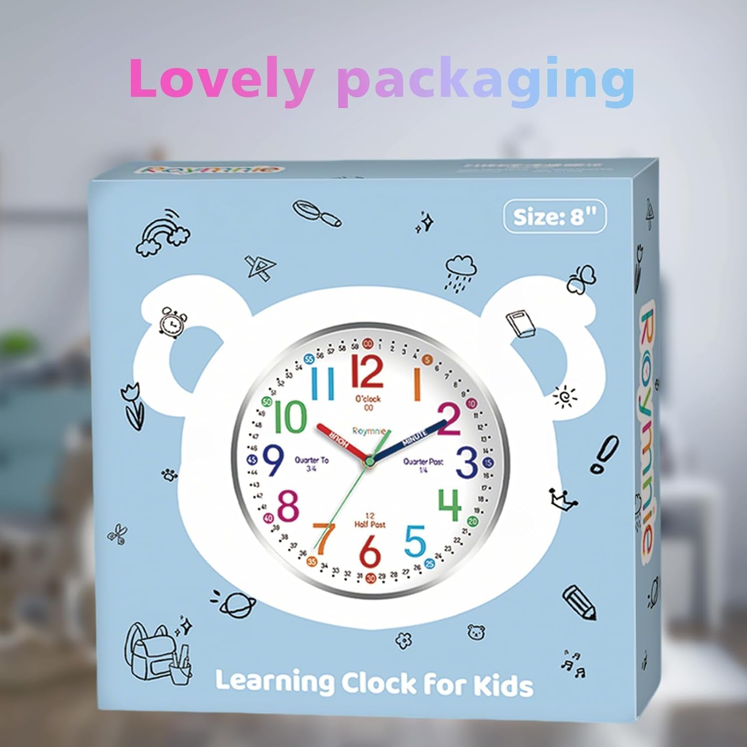 Battery Operated Blue Wall Clock — 8" - View 5