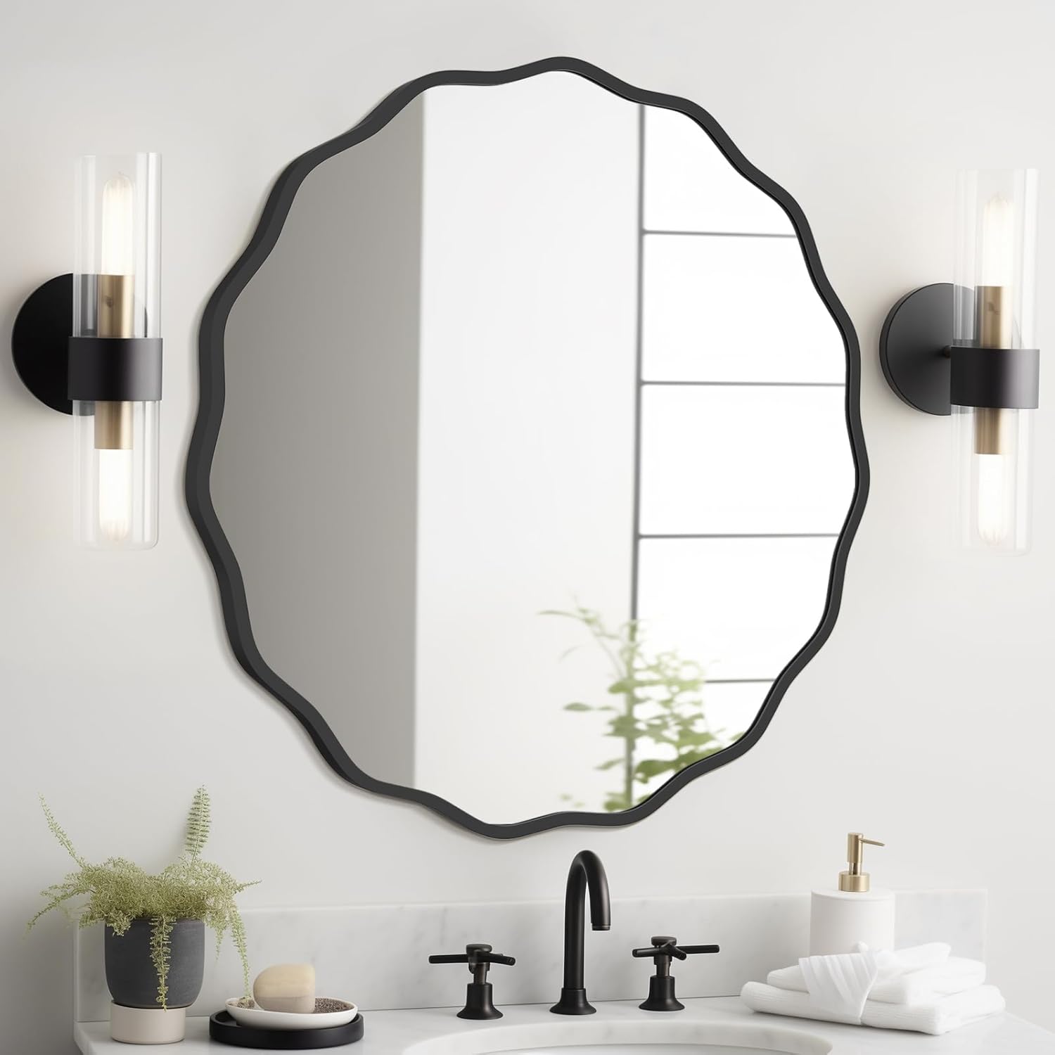 Luxe Black Round Mirror — 24" — Black