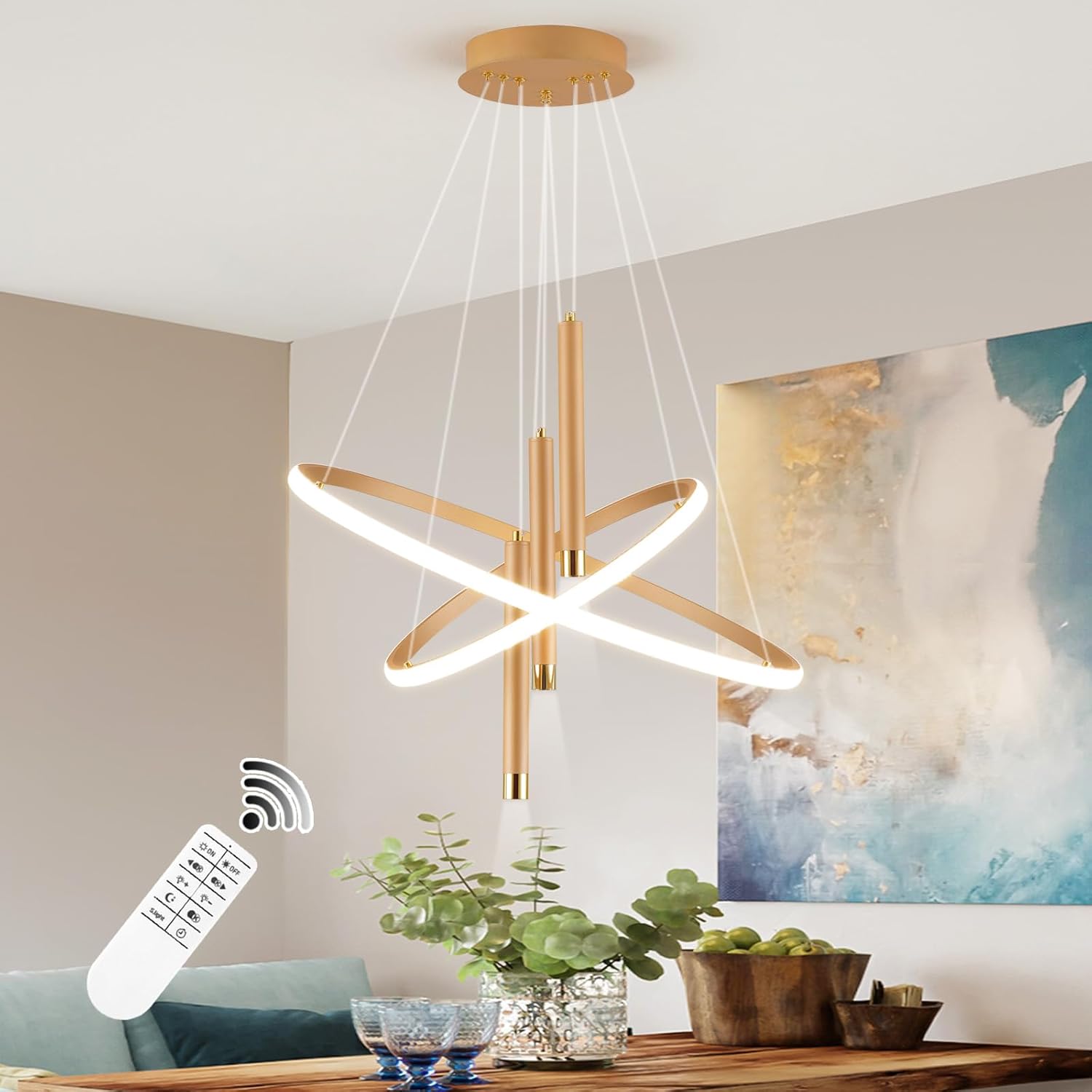 Dimmable Luxe Black Chandelier — Gold,3-Spotlight