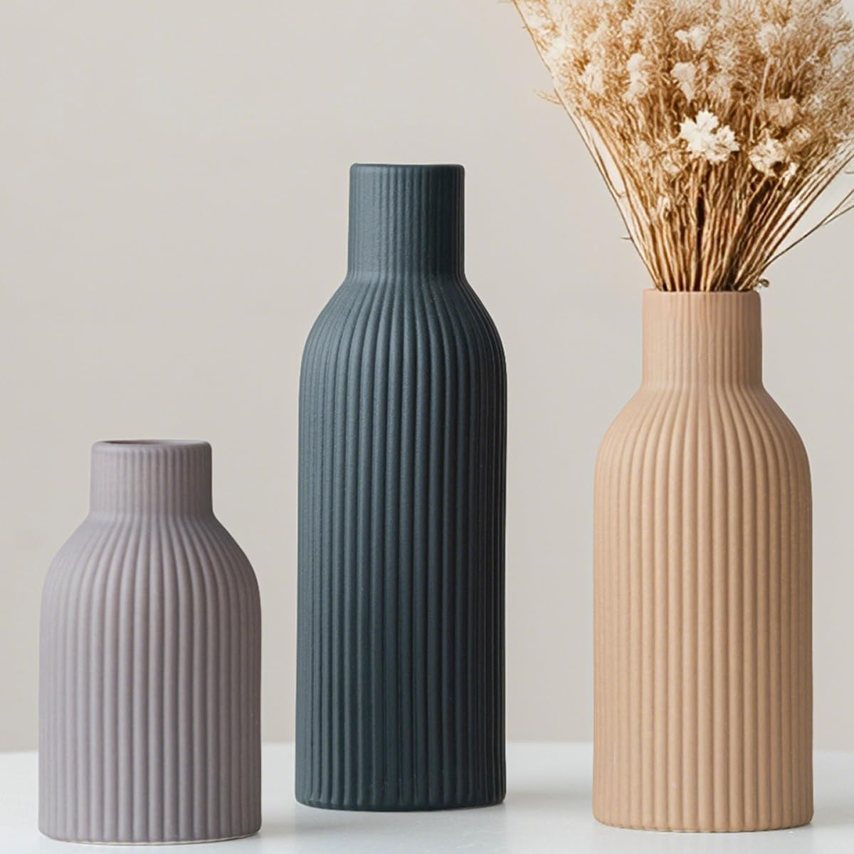 Modern Beige Decorative Vase — Set of 3 — Black Mix