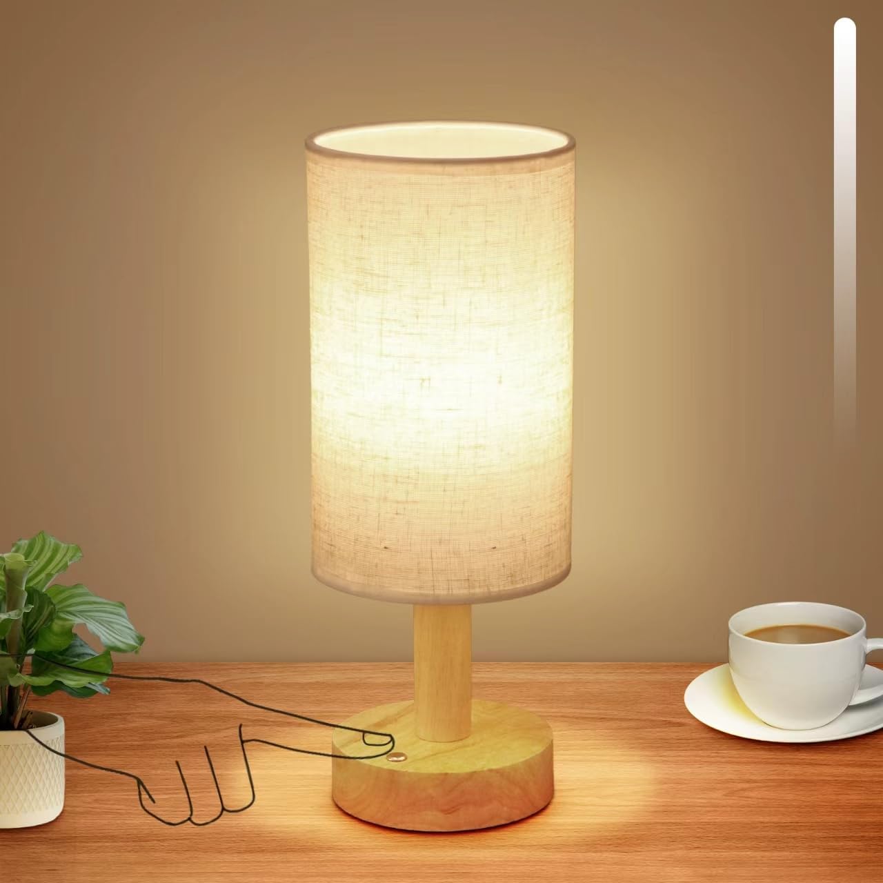 Round Boho Wood Table Lamp — Set of 1 — Round - Cordless Touch - Set of 1