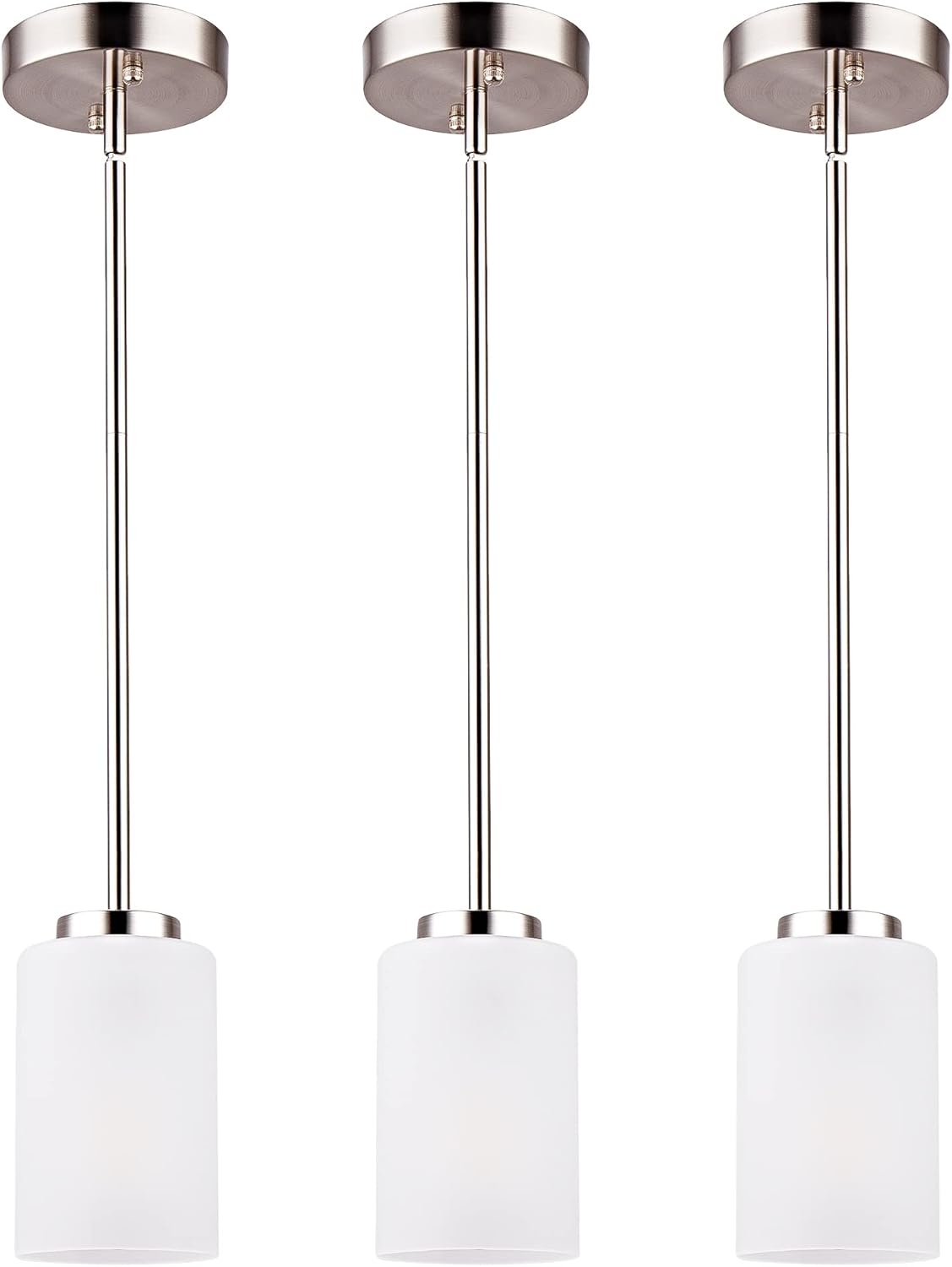 Adjustable Modern Black Chandelier — 1-Light — Opal White Glass Shade