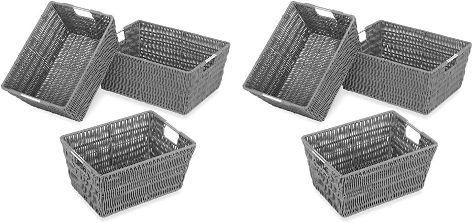 Boho Blue Woven Basket — Grey