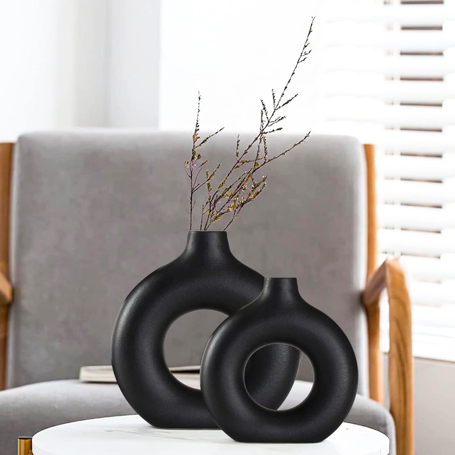 Round Boho Black Flower Vase — Black