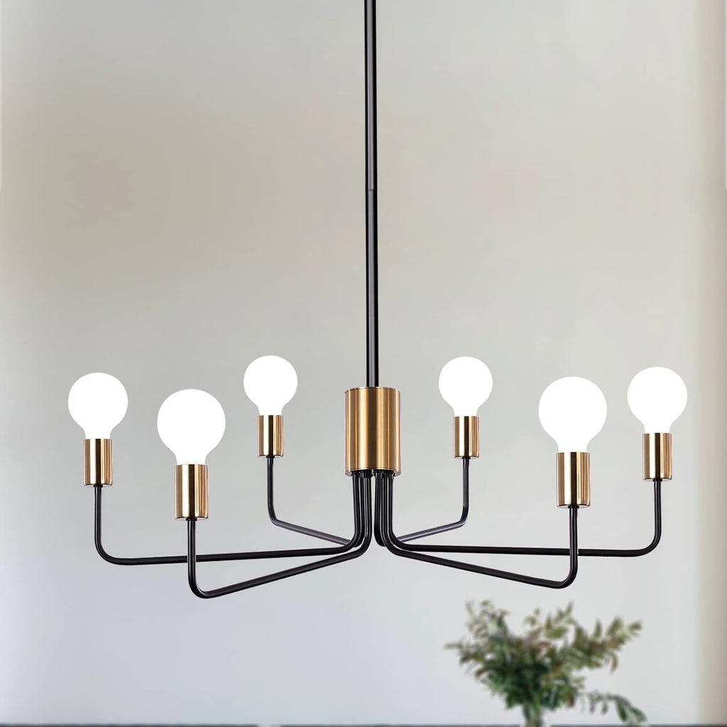 Farmhouse Black Chandelier — 6-Light — 6 Lights-Black and Gold