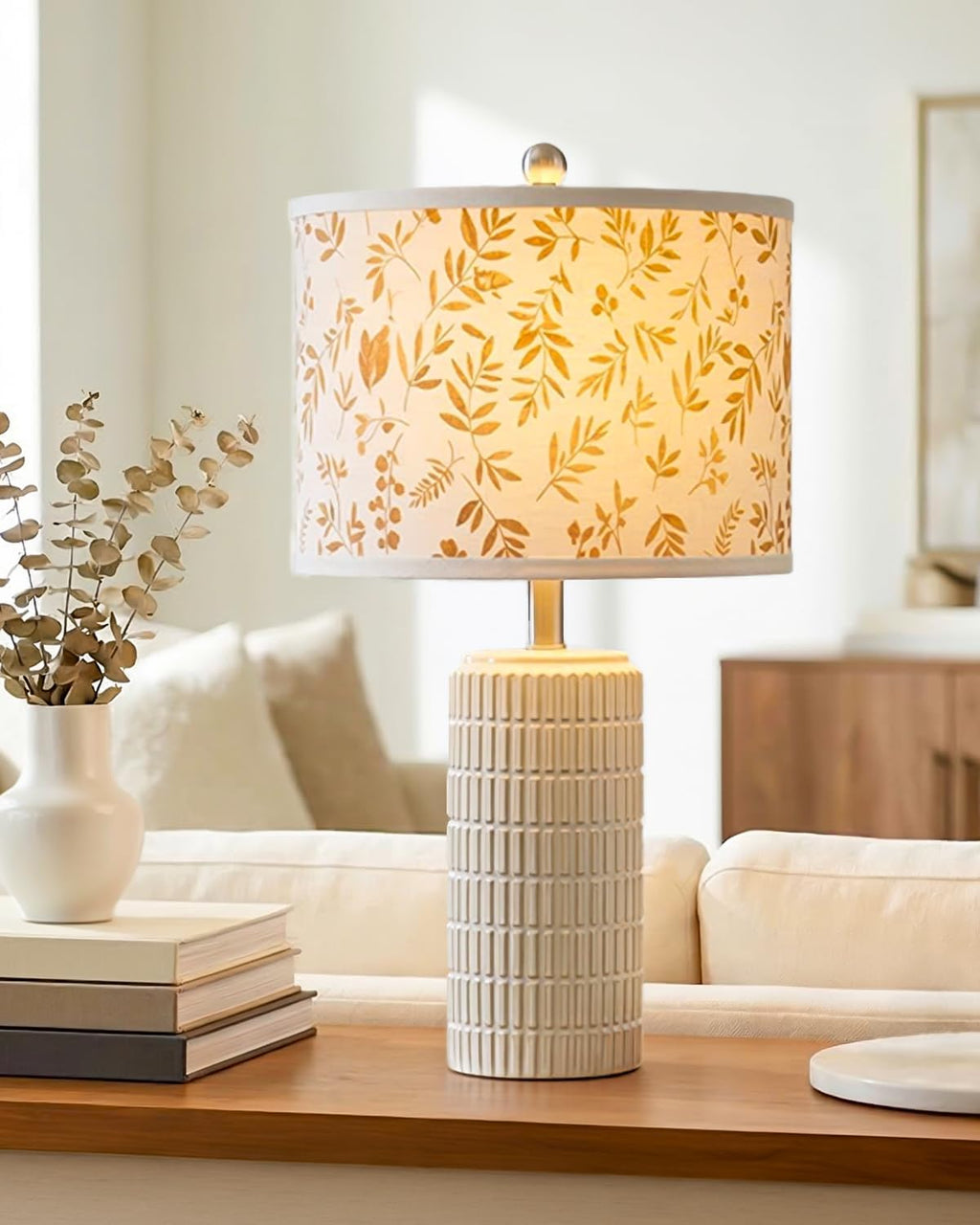 Modern Beige Desk Lamp — 23" — Single - Floral
