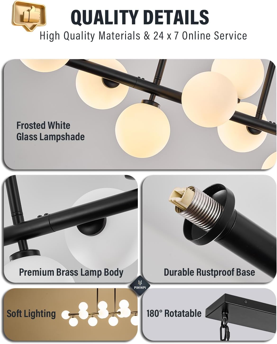 Mid-Century Black Chandelier — 16-Light - View 5
