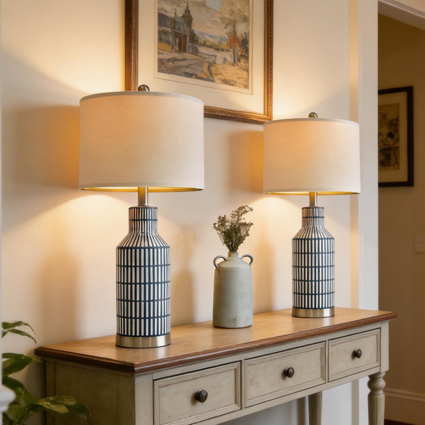 Farmhouse Black Bedside Lamp — 25" — Navy Blue