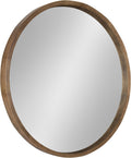 Round Farmhouse Beige Wall Mirror — 22" — Rustic Brown