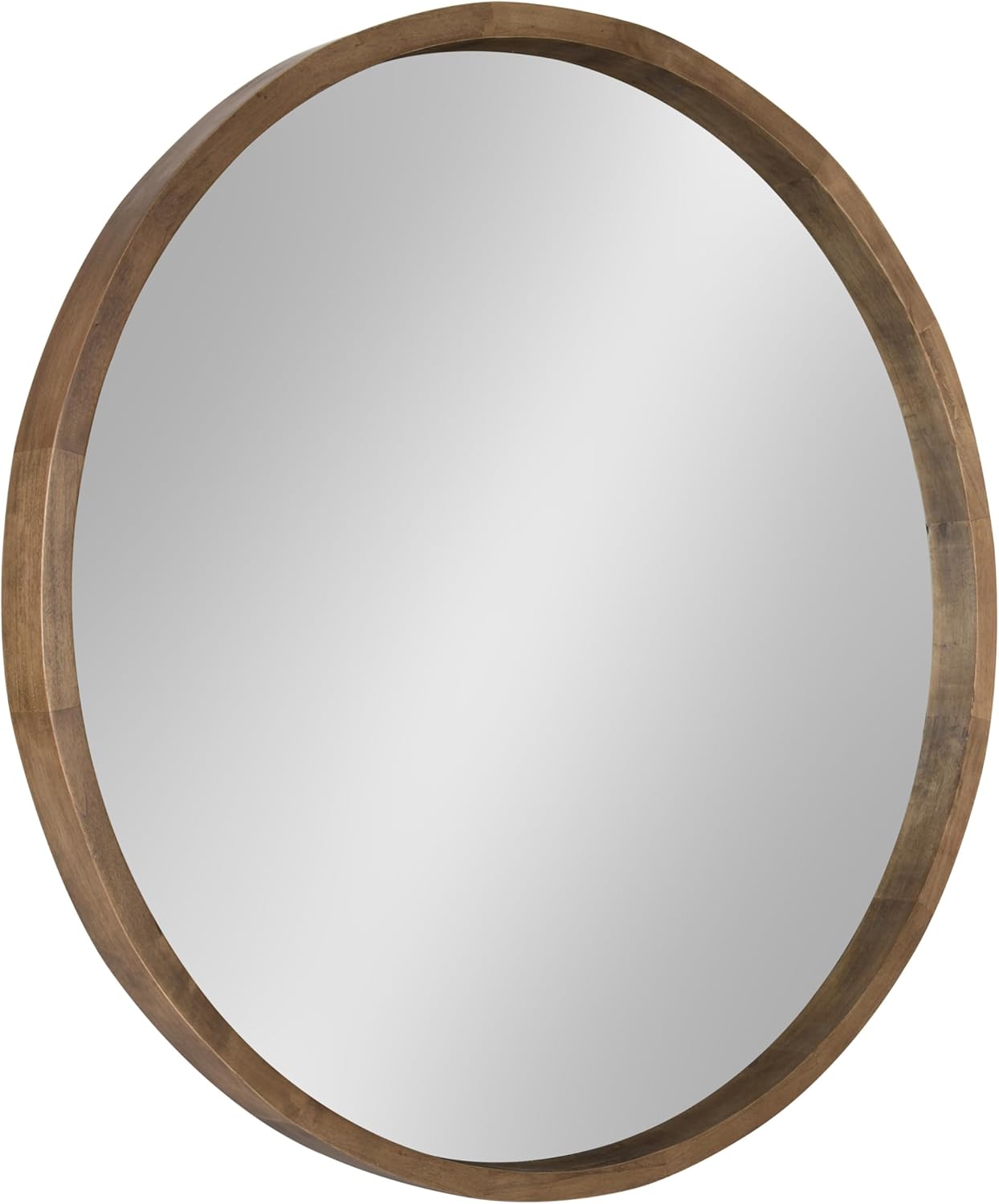 Round Farmhouse Beige Wall Mirror — 22" — Rustic Brown
