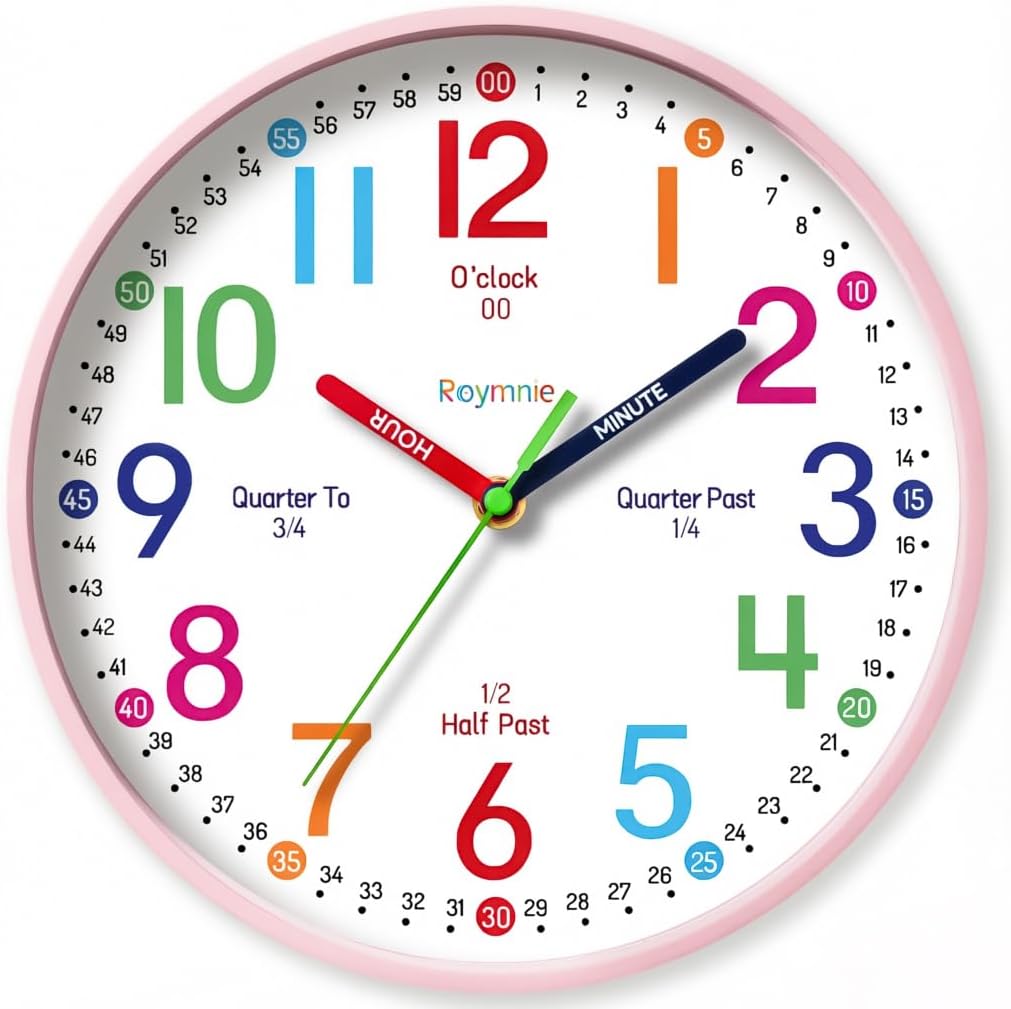 Battery Operated Blue Wall Clock — 14" — Light Pink