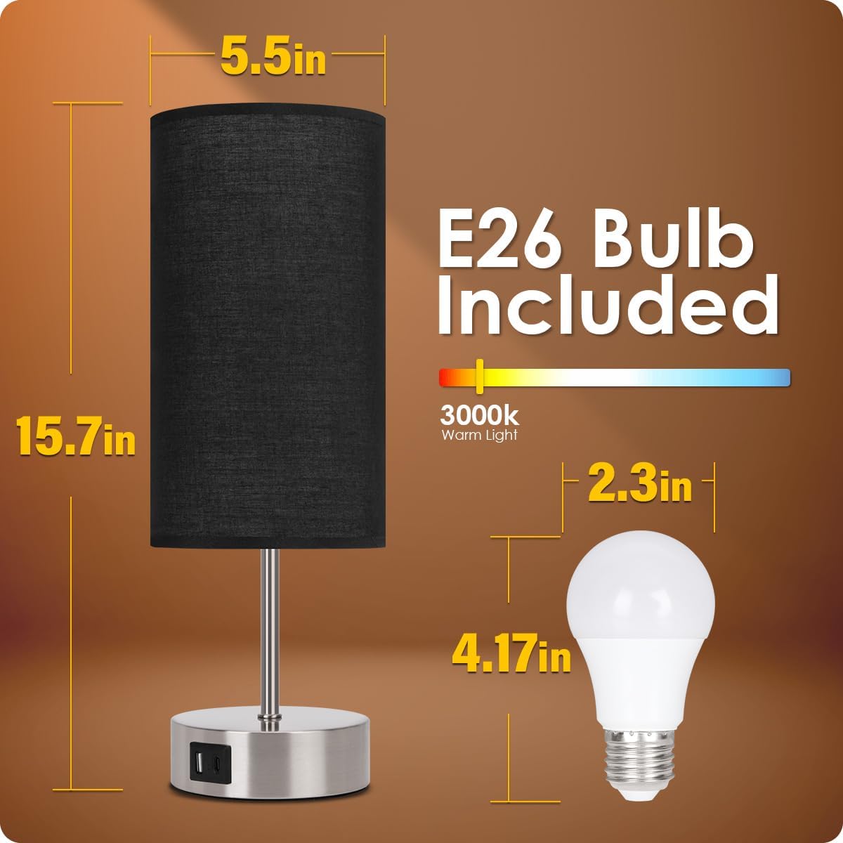 Dimmable Black Bedside Lamp - View 6
