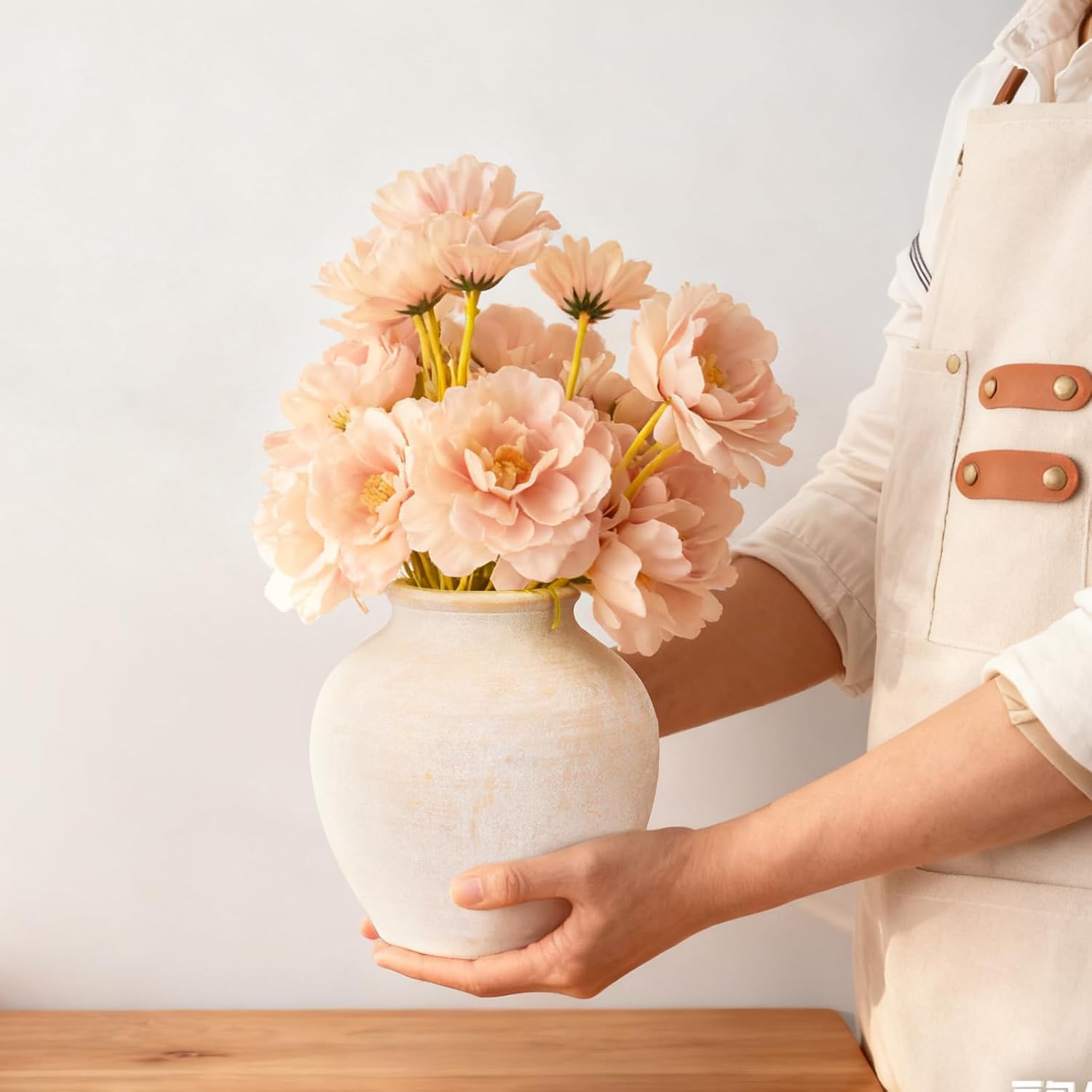 Vintage Boho Beige Flower Vase — 6.2" - View 5