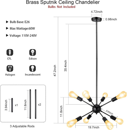 Adjustable Modern Black Chandelier - View 2