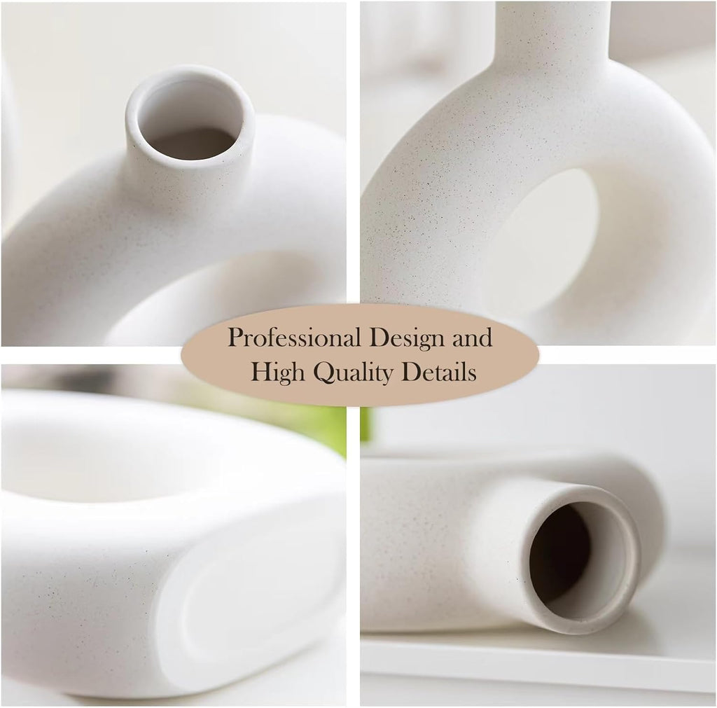 Round Boho White Flower Vase — Set of 2 - View 3