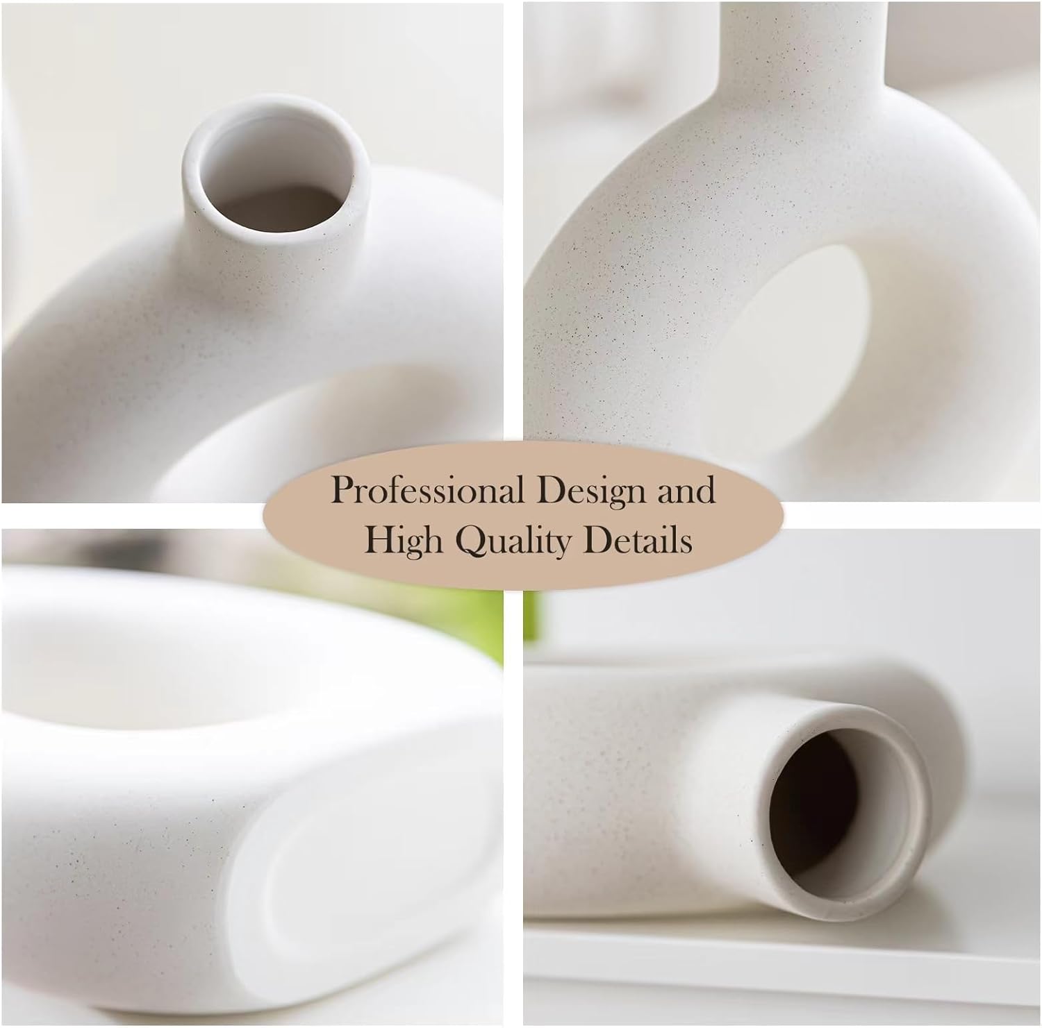Round Boho White Flower Vase — Set of 2 - View 3