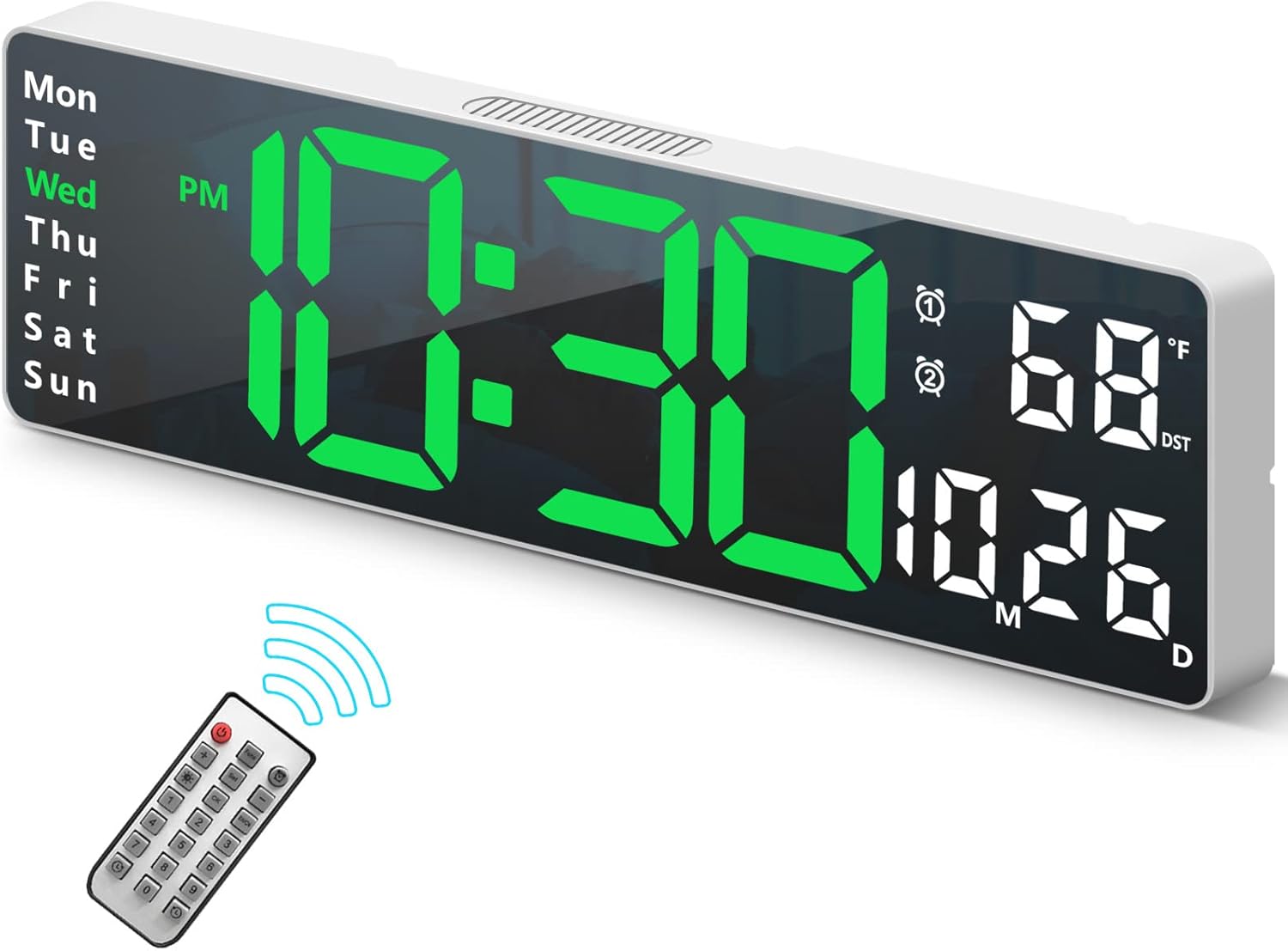 Black Wall Clock — 2" — White Case+green Digit