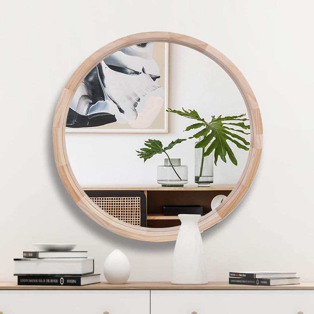 Farmhouse Wood Round Mirror — 30" - View 3