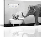 Black Wall Art — 24" — Black & White Elephant Family