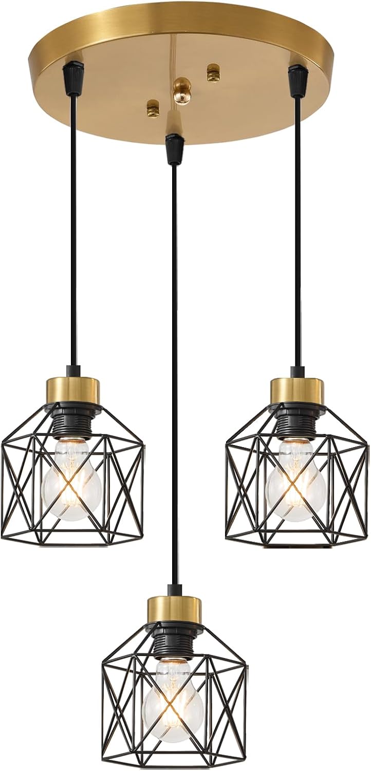 Farmhouse Black Pendant Light — 3-Light — Black and Gold Pendant Light 3 Light