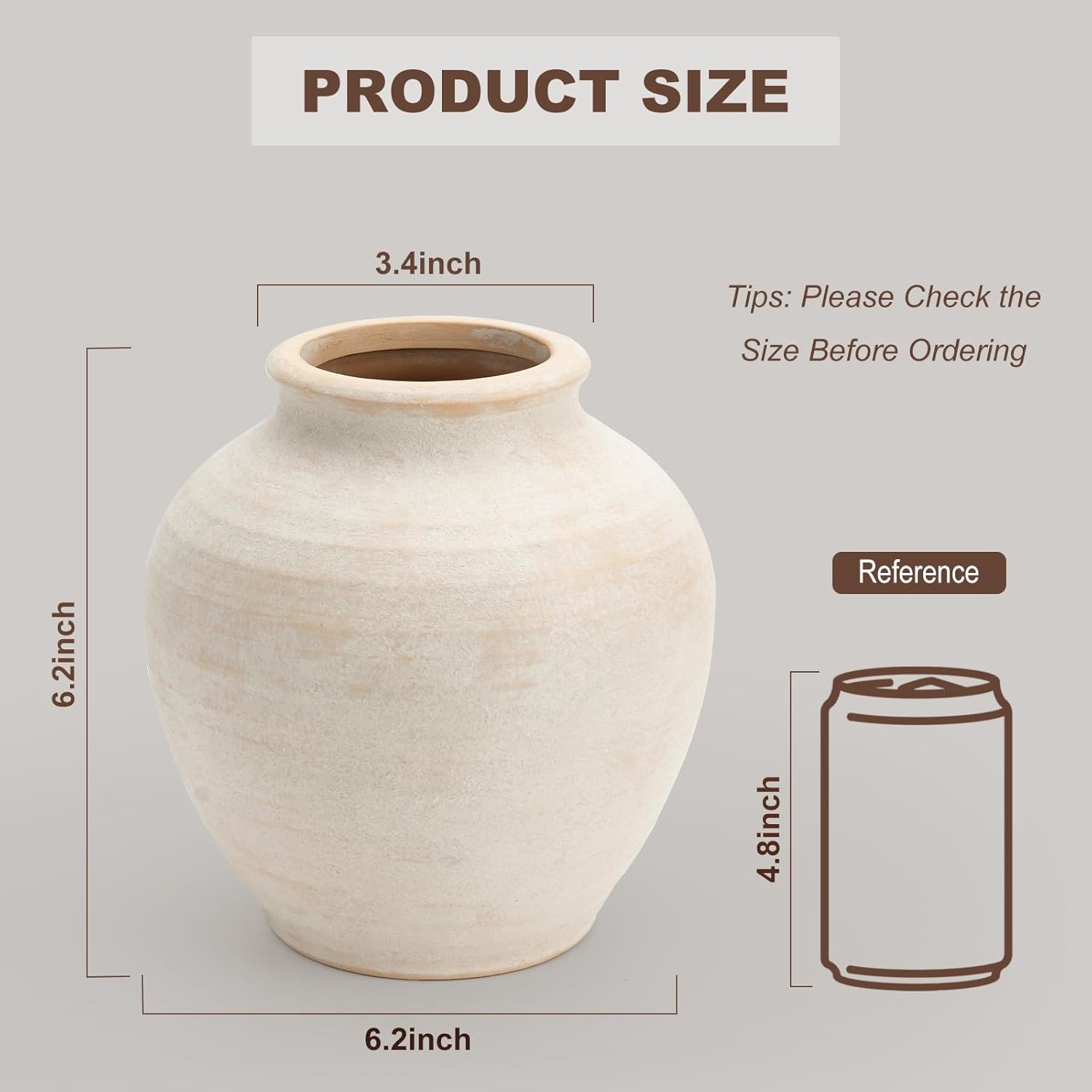 Vintage Boho Beige Flower Vase — 6.2" - View 4