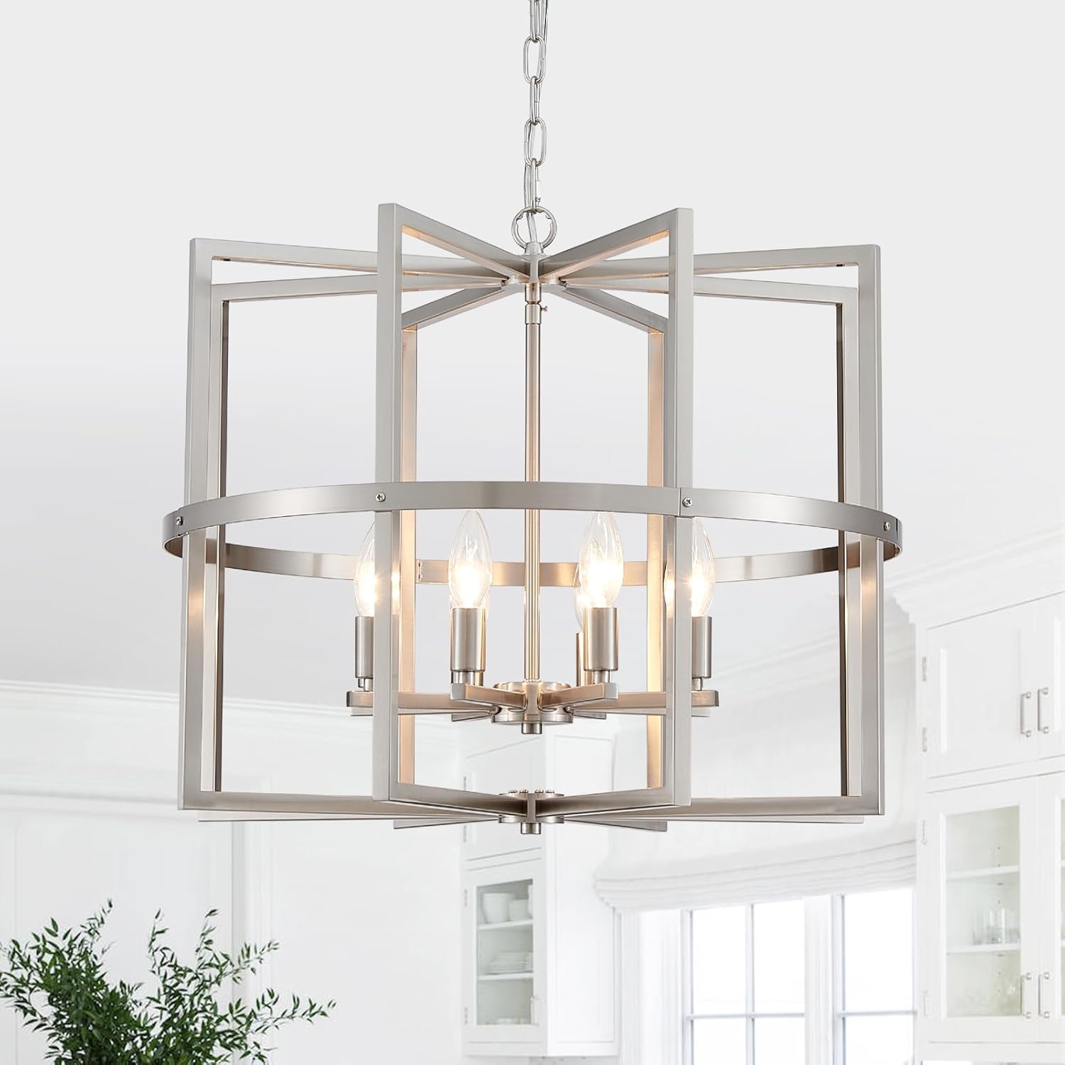 Modern Black Chandelier — 6-Light — 040-Brushed Nickel