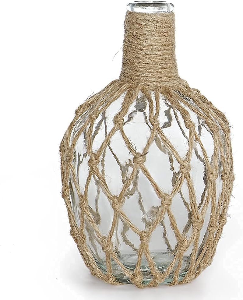Glass Flower Vase — 10" — with twine rope