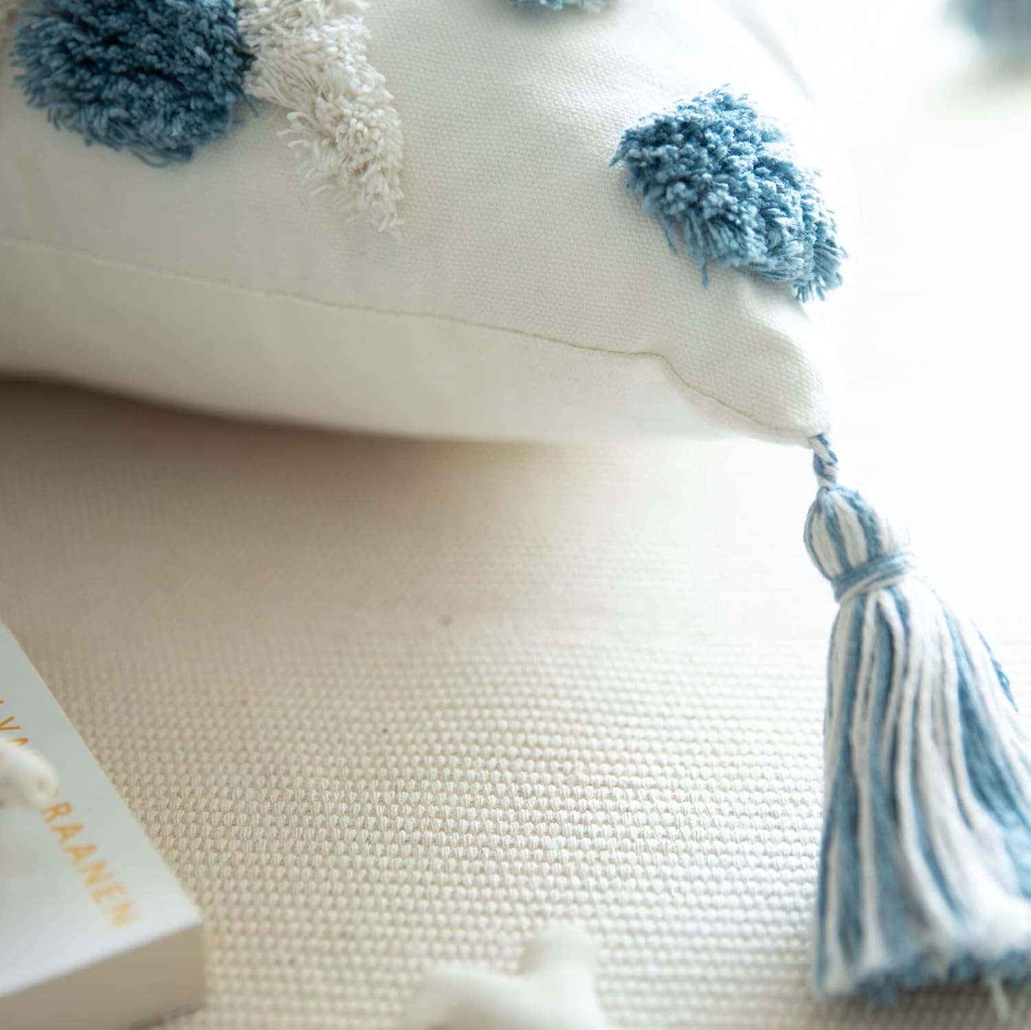 Tufted Boho Blue Throw Pillow Cover — 18" - View 4