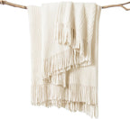Chenille Boho Beige Throw Pillow — 60" — White