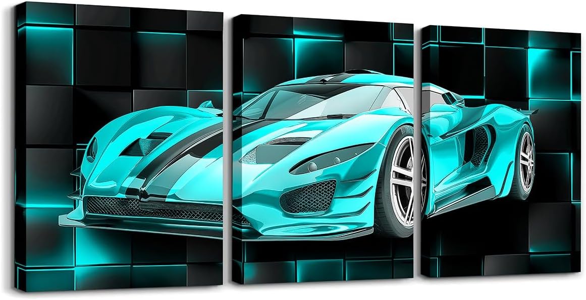 Modern Black Canvas Wall Art — 12" — Teal Blue